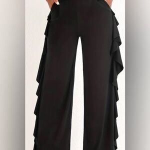 Mustard Seed Black Pant with side ruffle (no pockets)